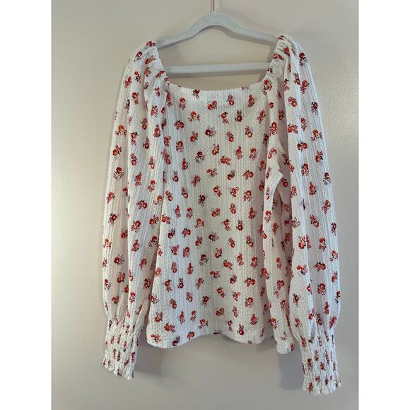 Loft Floral Puff Long Sleeve Square Neck Smocked Cuffs Romantic Blouse Small - Picture 4 of 6